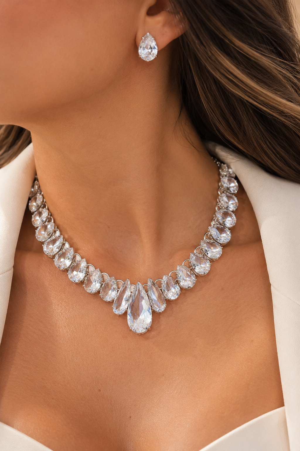Imagem Conjunto gota prata cristal 