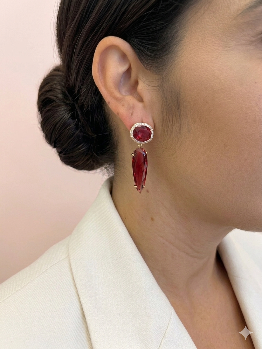 Imagem Brinco oval gota vermelho