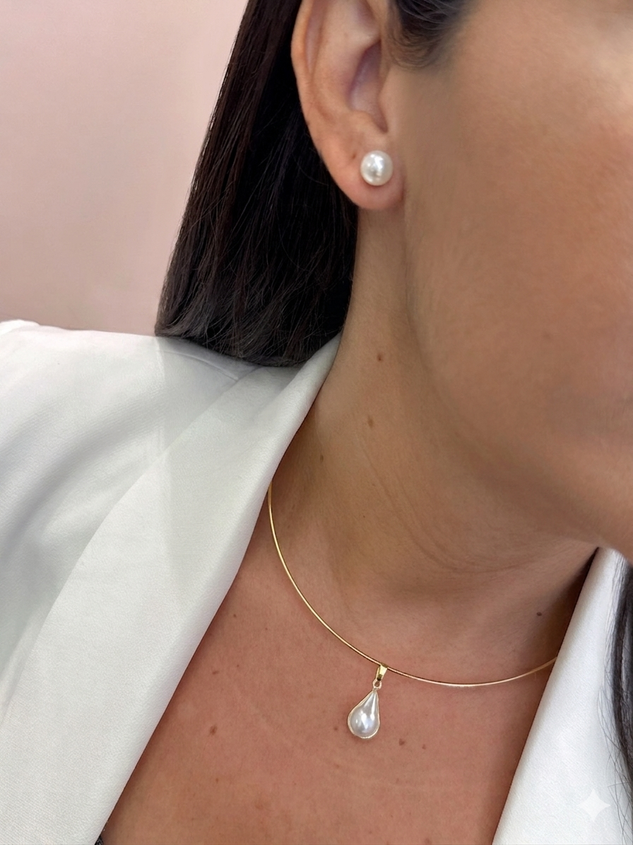 Imagem Conjunto aro Chocker pingente gota pérola 