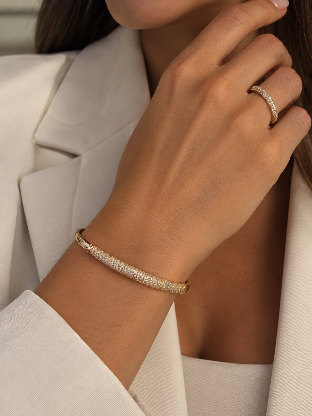 Imagem Bracelete + anel cravejado 