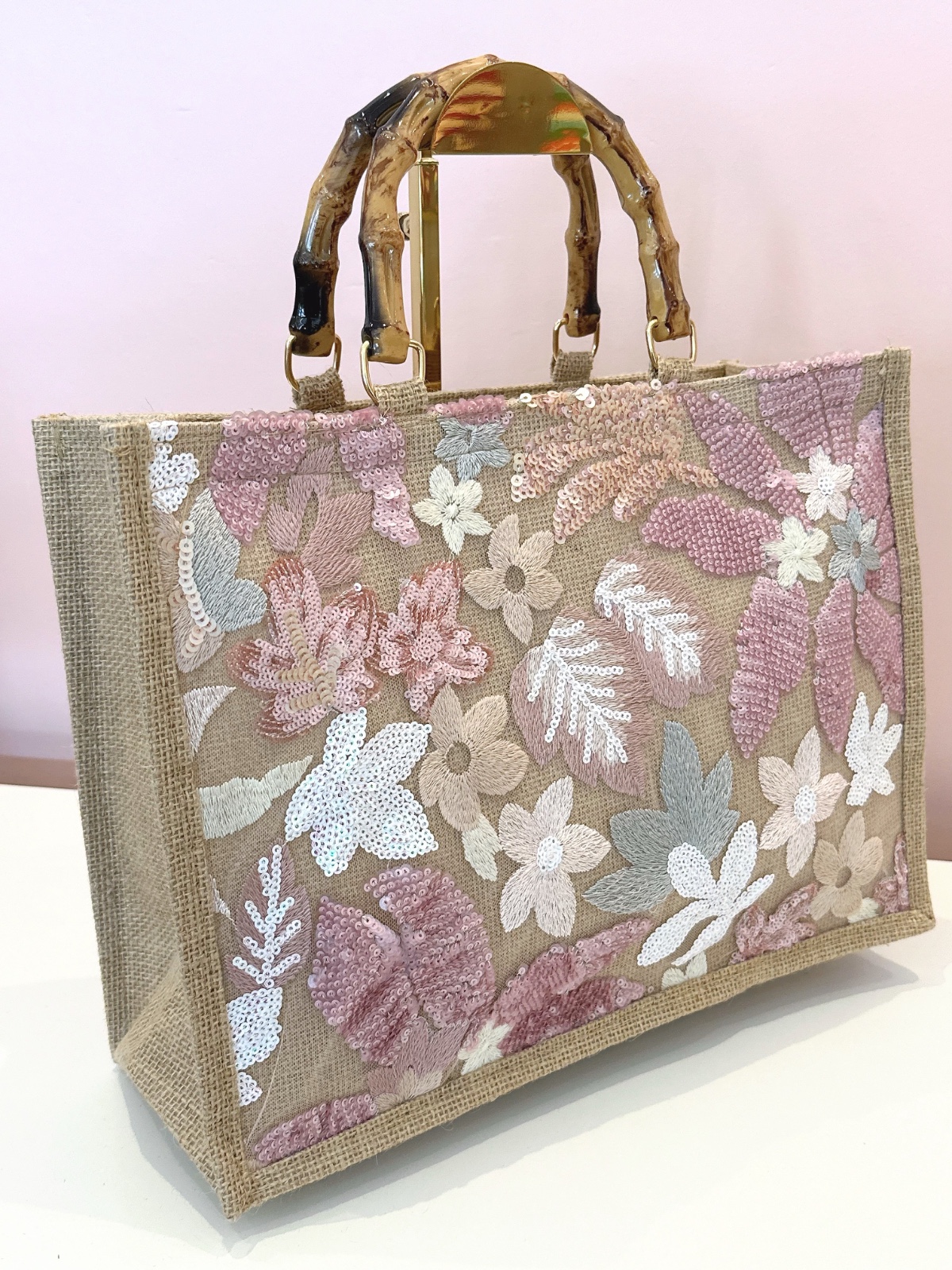 Imagem Bolsa bordada rosa 