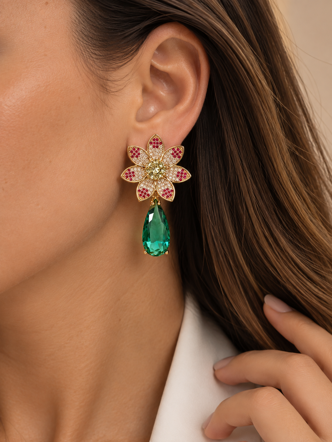 Imagem Brinco flor gota verde