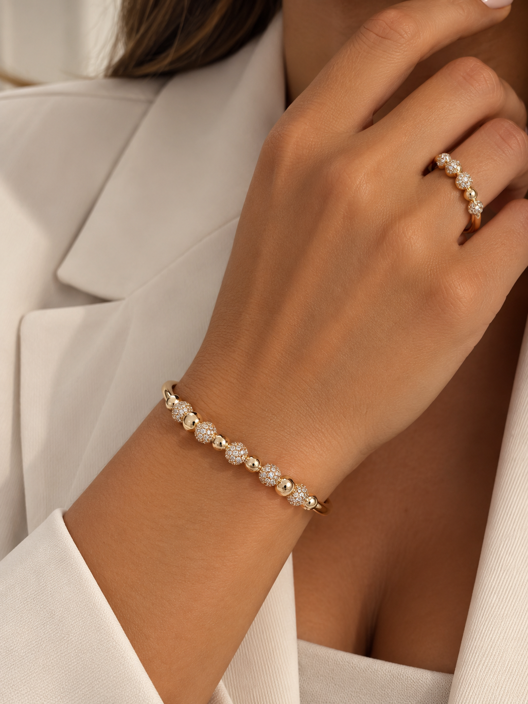 Imagem Bracelete + anel bolinhas 