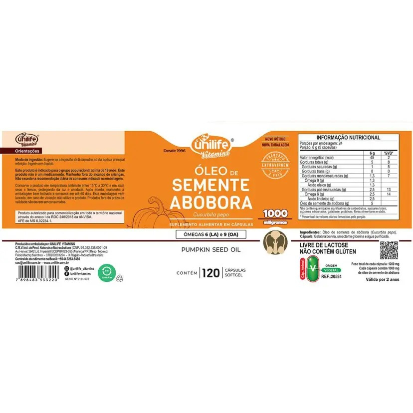Imagem 1 Óleo de Semente de Abóbora 1000mg - Unilife - Caps