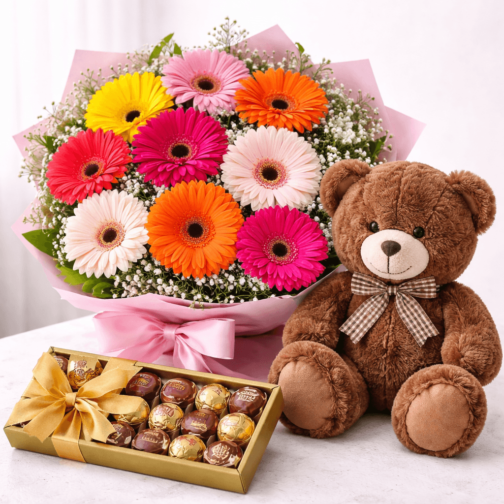 Imagem 2 Gérberas, Chocolates e Pelúcia