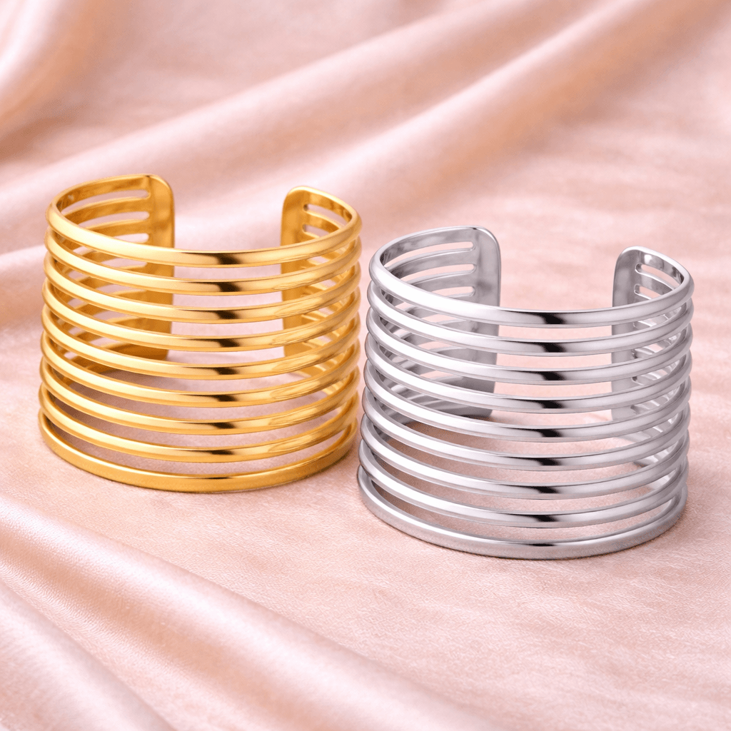 Imagem 4 Bracelete Largo Listrado Vazado